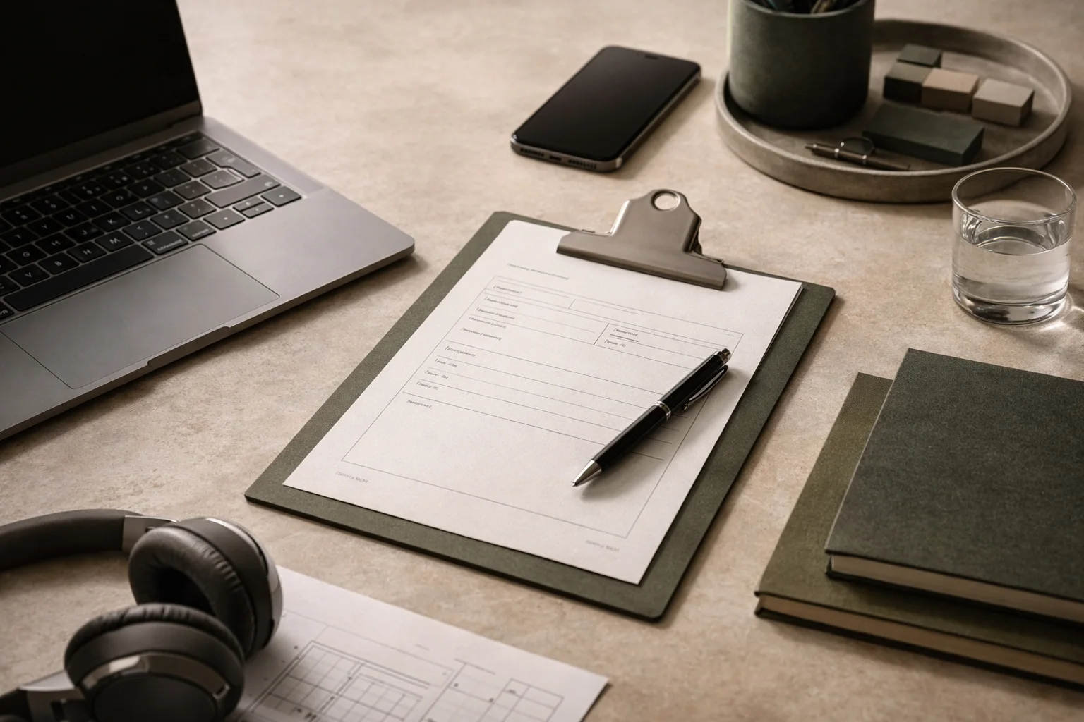 Briefing de proyecto y materiales de captación listos para una conversación comercial clara.