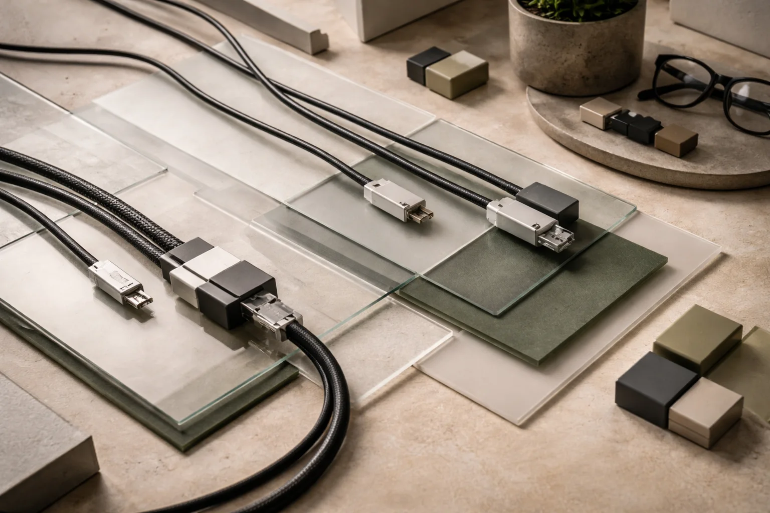 Esquemas técnicos, documentación y flujo de integraciones en una mesa de trabajo sobria.